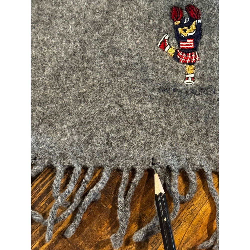 Ralph Lauren Polo Bear Scarf Grey Fair Lambswool Made Scotland Cheerleader Flaw* - Picture 6 of 6